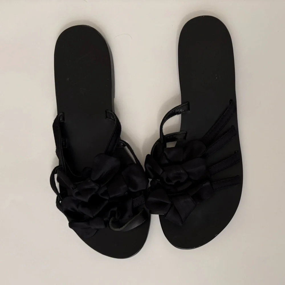 Ancient Greek Sandals Black Floral Sandals
